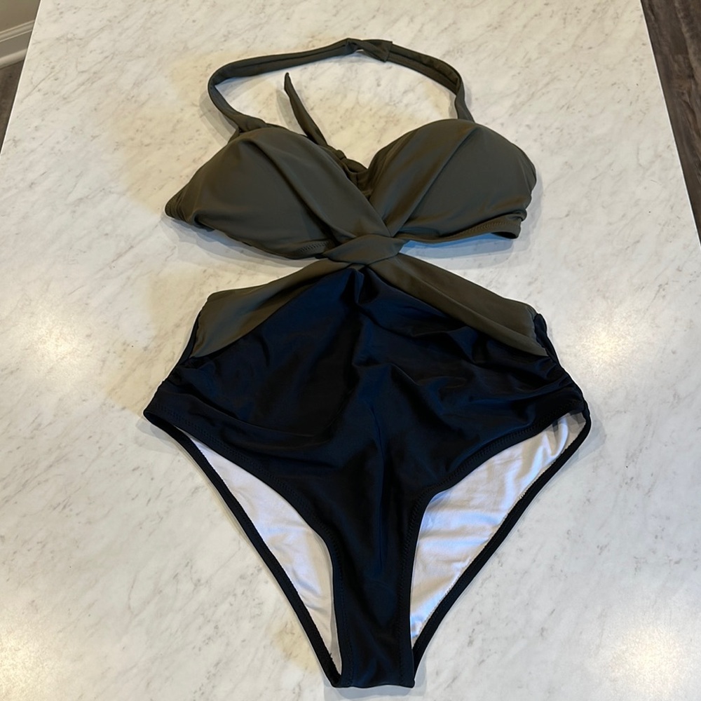 Amazon Black and Olive One-Piece Swimsuit